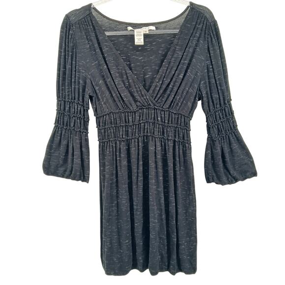 Y2K Bell Sleeve Ruched Empire Waist Mini Dress Size MD Boho Romantic Goddess - Picture 1 of 10